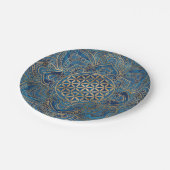 Blume des Lebens in Lotus - Blauer Marmor und Gold Pappteller (Schrägansicht)