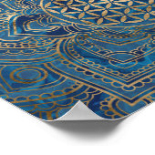 Blume des Lebens in Lotus - Blauer Marmor und Gold Poster (Ecke)