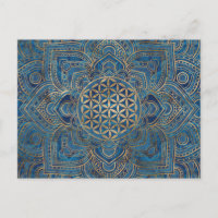 Blume des Lebens in Lotus - Blauer Marmor und Gold