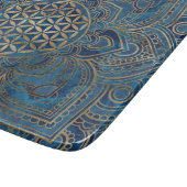 Blume des Lebens in Lotus - Blauer Marmor und Gold Schneidebrett (Ecke)