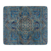 Blume des Lebens in Lotus - Blauer Marmor und Gold Schneidebrett (Vorderseite)