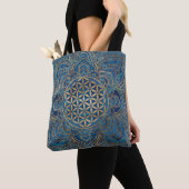 Blume des Lebens in Lotus - Blauer Marmor und Gold Tasche (Von Nahem)