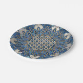 Blume des Lebens in Lotus - Blauer Marmor und Perl Pappteller (Schrägansicht)