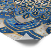 Blume des Lebens in Lotus - Blauer Marmor und Perl Poster (Ecke)