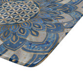 Blume des Lebens in Lotus - Blauer Marmor und Perl Schneidebrett (Ecke)