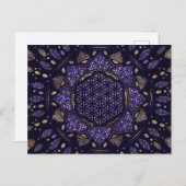 Blume des Lebens in Lotus Dot Art Purples and gold Postkarte (Vorne/Hinten)