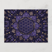 Blume des Lebens in Lotus Dot Art Purples and gold Postkarte (Vorderseite)