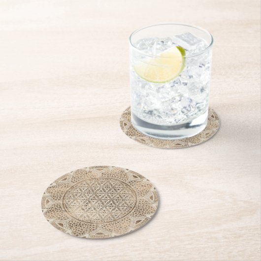 Blume des Lebens in Lotus Dot Runder Pappuntersetzer (Vor Ort)