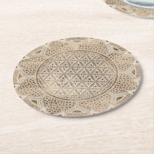 Blume des Lebens in Lotus Dot Runder Pappuntersetzer (Angewinkelt)