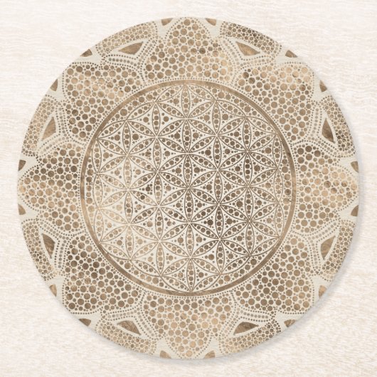 Blume des Lebens in Lotus Dot Runder Pappuntersetzer (Vorderseite)