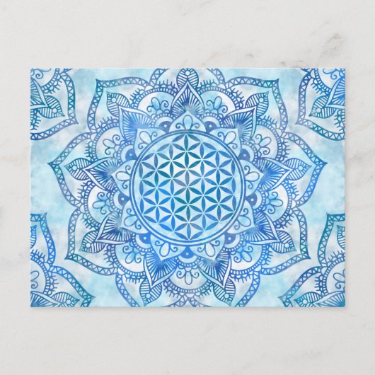 Blume des Lebens in Lotus - Gentle Sky Blue Postkarte (Vorderseite)