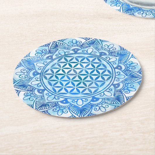 Blume des Lebens in Lotus - Gentle Sky Blue Runder Pappuntersetzer (Angewinkelt)