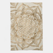 Blume des Lebens in Lotus - Pastellgolden und Lein Geschirrtuch (Vertikal)