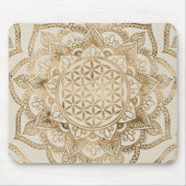 Blume des Lebens in Lotus - Pastellgolden und Lein Mousepad (Vorne)