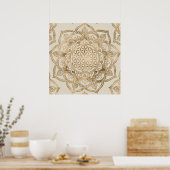 Blume des Lebens in Lotus - Pastellgolden und Lein Poster (Küche)