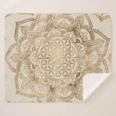 Blume des Lebens in Lotus - Pastellgolden und Lein Sherpadecke (Vorderseite (Horizontal))