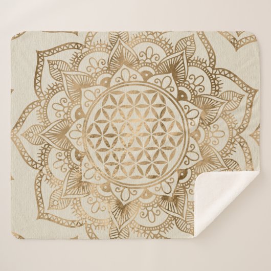 Blume des Lebens in Lotus - Pastellgolden und Lein Sherpadecke (Vorderseite (Horizontal))