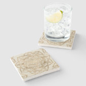 Blume des Lebens in Lotus - Pastellgolden und Lein Steinuntersetzer (Seitenansicht)