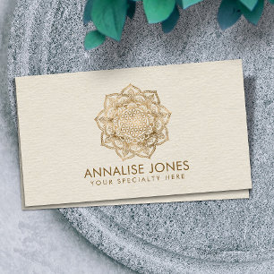 Blume des Lebens in Lotus - Pastellgolden und Lein Visitenkarte