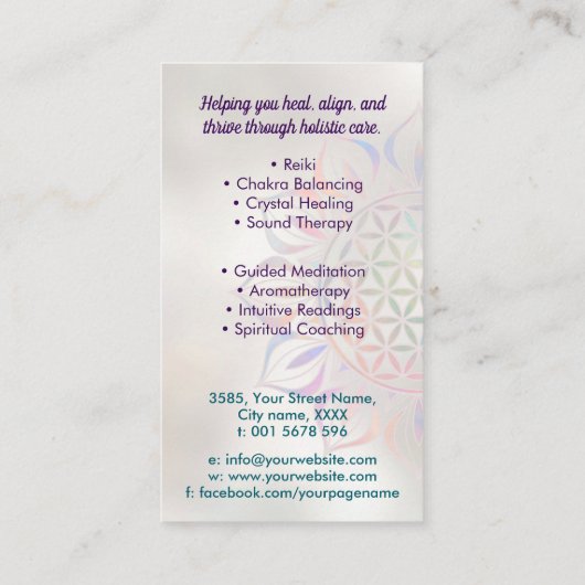 Blume des Lebens in Lotus Visitenkarte (Rückseite)