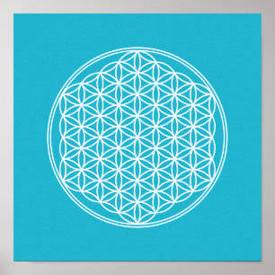 Blume des Lebens - in weiß - geometrisches Muster Poster
