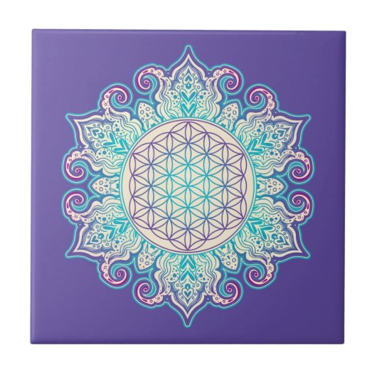 Blume des Lebens - Indische Mandala 2 Fliese (Vorderseite)