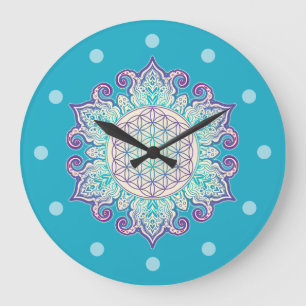Blume des Lebens - Indische Mandala 2 Große Wanduhr