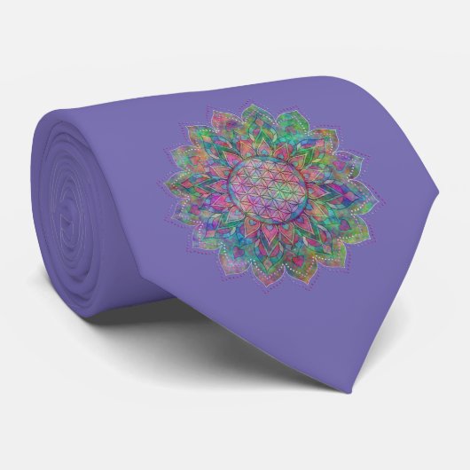 Blume des Lebens - Indischer Mandala 7c Krawatte (Gerollt)
