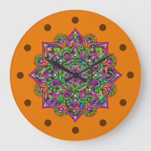 Blume des Lebens - Indisches Mandala 1 Große Wanduhr
