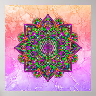 Blume des Lebens – Indisches Mandala 1 Poster
