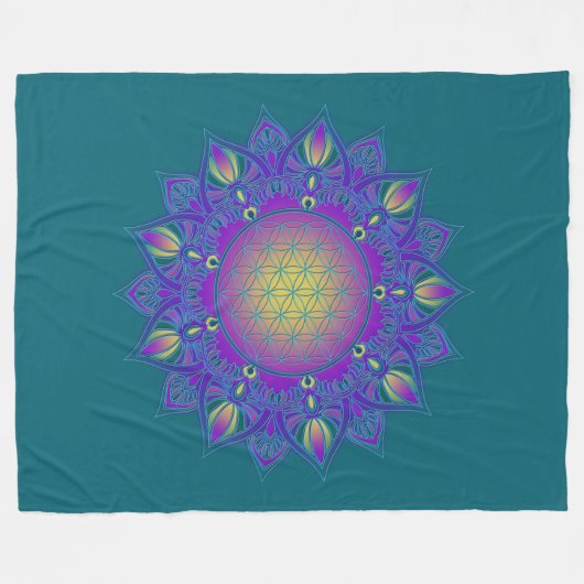 Blume des Lebens - Indisches Mandala 3 Fleecedecke (Vorderseite (Horizontal))