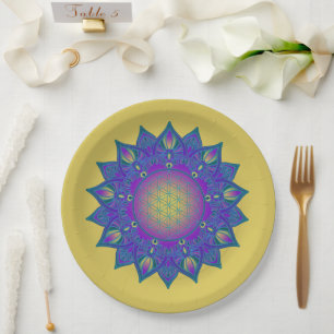 Blume des Lebens - Indisches Mandala 3 Pappteller