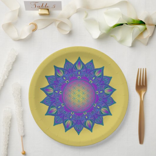 Blume des Lebens - Indisches Mandala 3 Pappteller (Hochzeit)
