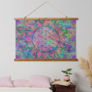 Blume des Lebens - Indisches Mandala 7c Wandteppich Mit Holzrahmen