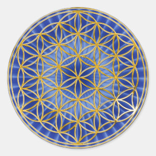 Blume des Lebens   klein blau radial BG Runder Aufkleber