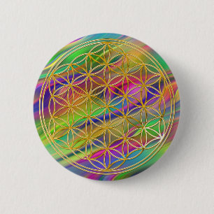 Blume des Lebens klein waves coloured BG Button
