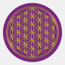 Blume des Lebens / Lebensgefühl - brillantes Gold Runder Aufkleber