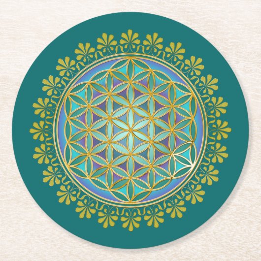 Blume des Lebens / Lebensgefühl - Button V Runder Pappuntersetzer (Vorderseite)