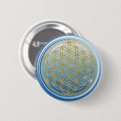 Blume des Lebens / Lebensgefühl - GOLD blau Button (Vorne & Hinten)