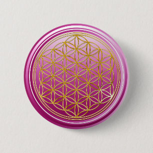 Blume des Lebens / Lebensgefühl - GOLD-Pflaume Button