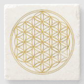 Blume des Lebens / Lebensgefühl - Gold Steinuntersetzer (Vorderseite)