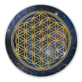 Blume des Lebens / Lebensgefühl - Goldgalaxie Keramikknauf (Vorderseite)