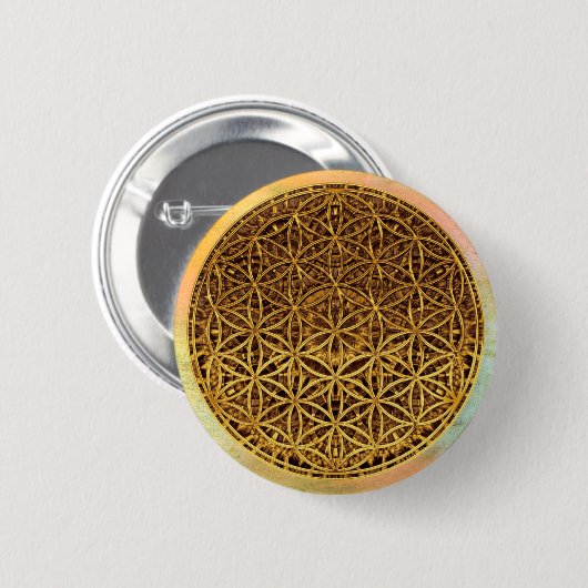 Blume des Lebens / Lebensgefühl - Goldmedaille Button (Vorne & Hinten)