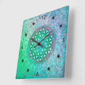 Blume des Lebens / Lebensgefühl - Ornament IV Quadratische Wanduhr (Winkel)