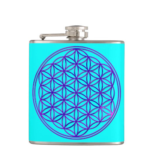 Blume des Lebens / Lebensgefühl - pinkblau Flachmann (Vorderseite)