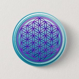Blume des Lebens / Lebensgefühl - rosa blauer Zyan Button