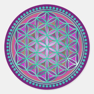 Blume des Lebens / Lebensgefühl - Schaltfläche VI Runder Aufkleber