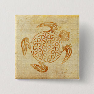 Blume des Lebens / Lebensgefühl - Schildkröte Button