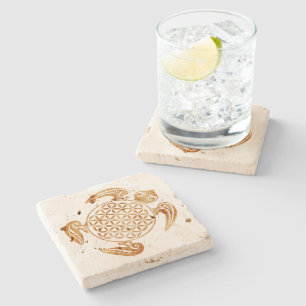 Blume des Lebens / Lebensgefühl - Schildkröte Steinuntersetzer