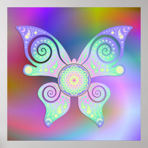 Blume des Lebens / Lebensgefühl - Schmetterling Poster